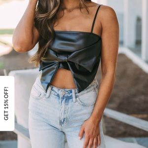 NWT These three boutique Leather Bow Crop Top